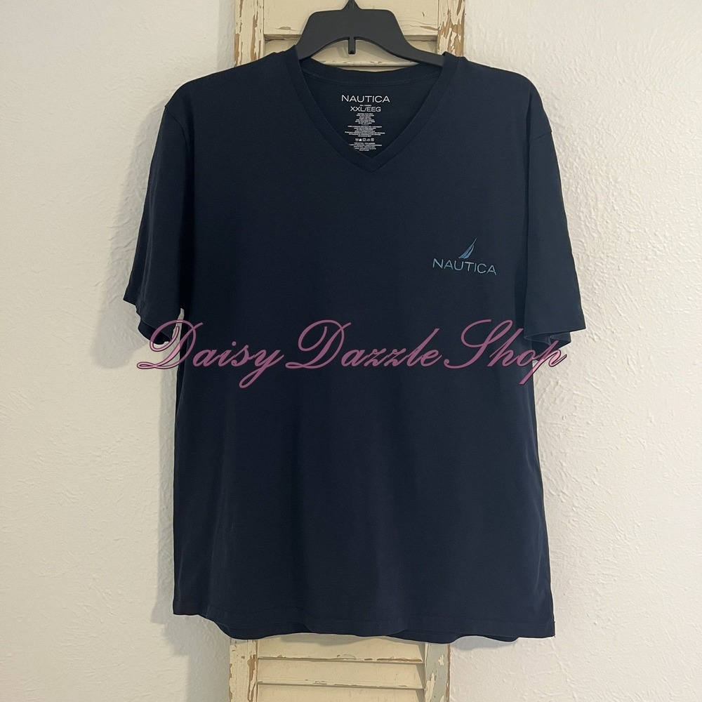 Nautica Shirt Mens XXLarge‎ Navy Blue Short Sleeve Boating Ocean Beach Outdoors